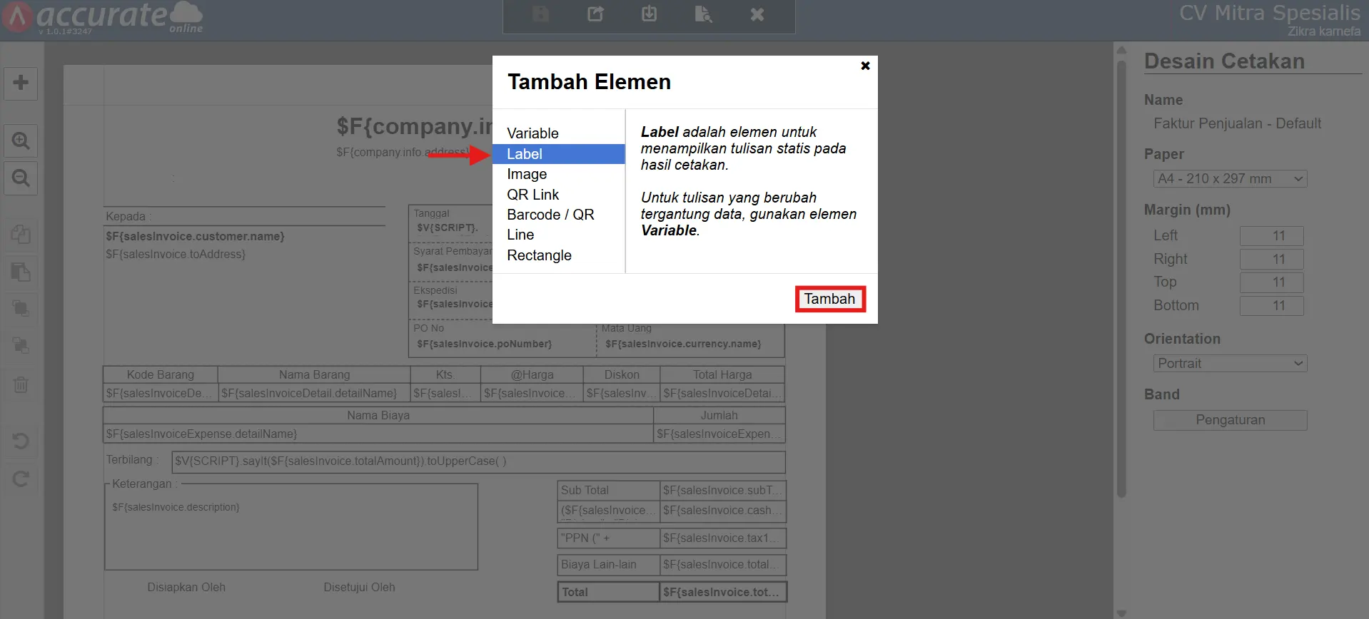 Cara menampilkan terbilang huruf kapital di faktur penjualan